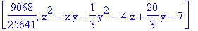 [9068/25641, x^2-x*y-1/3*y^2-4*x+20/3*y-7]